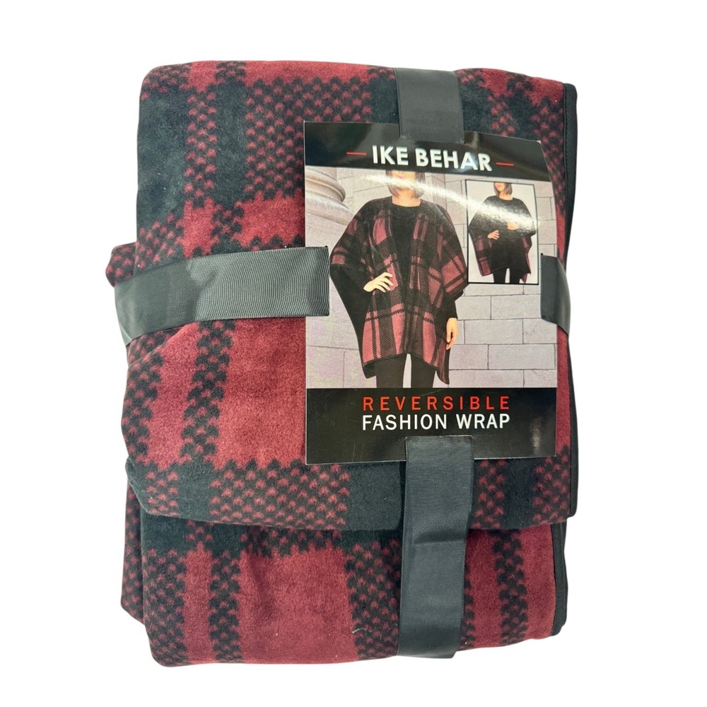 IKE BEHAR Reversible Fashion Wrap Women's Red Black Plaid ONE SIZE Polyester
